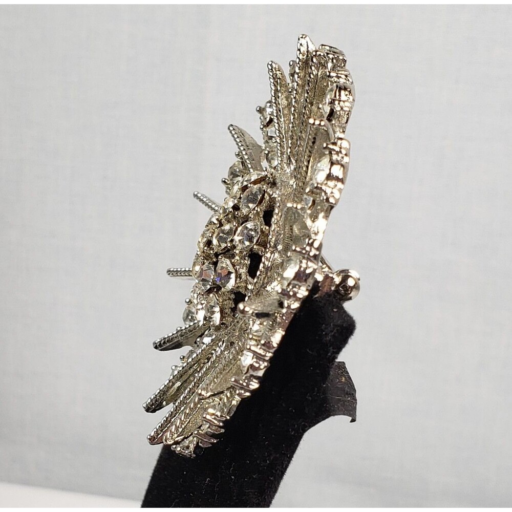 Vintage Large Sunburst Crystal Rhinestone 2.5" Silver Tone Brooch - Picture 11 of 16